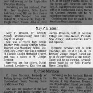 Obituary for May F. Brenner